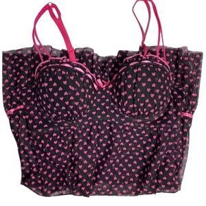 Barbie Per Lei Vintage Y2K Heart Print Black Pink Sheer Lingerie Babydoll Teddy